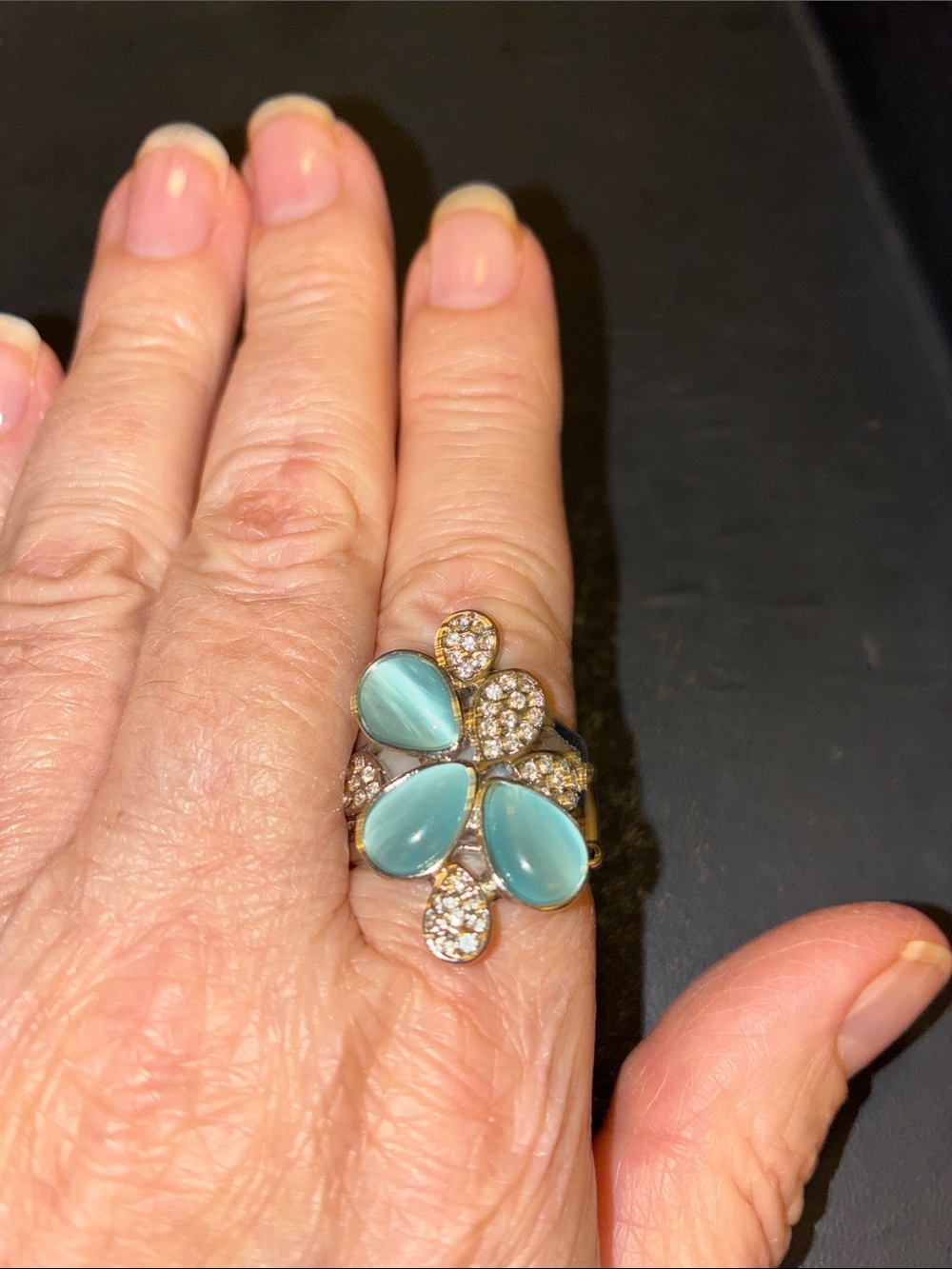 Turquoise Teardrop Floral Statement Stretch Ring